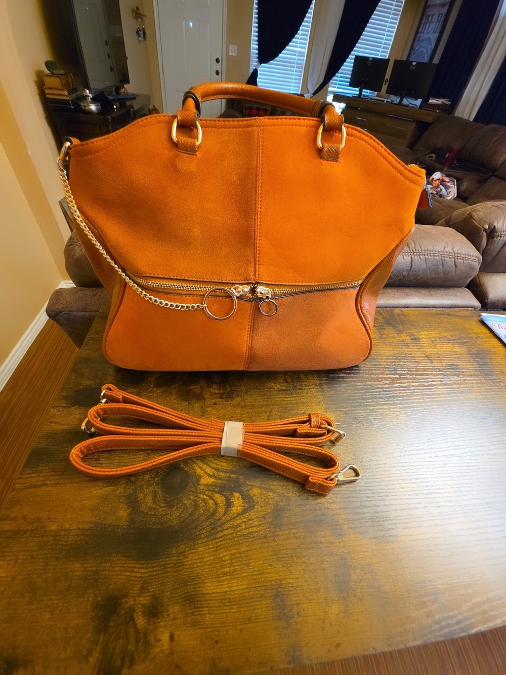 Orange Women’s Tote Bag with Chain Accent
